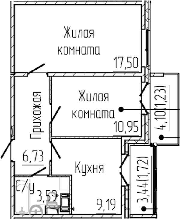 2-комнатная квартира 50.91 м², 6/8 эт., ЖК «SERTOLOVO PARK»